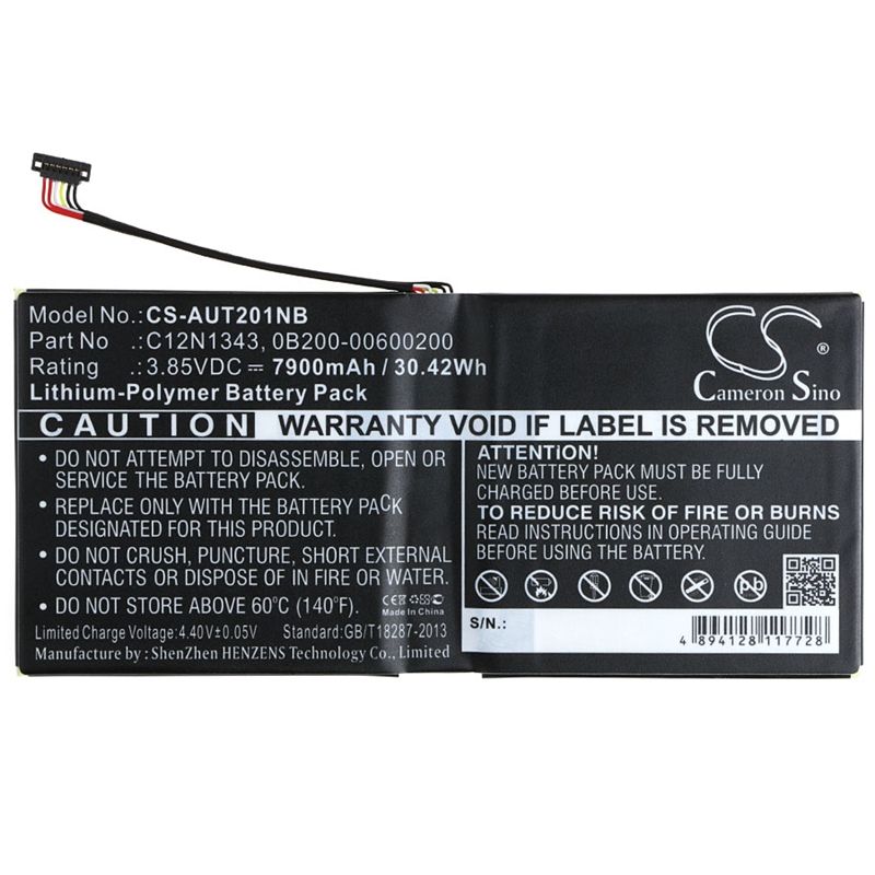 Li-Polymer Battery fits Asus, Transformer Book Tx201laf, Tx201 3.85V, 7900mAh Notebook & Laptop Cameron Sino Technology Limited