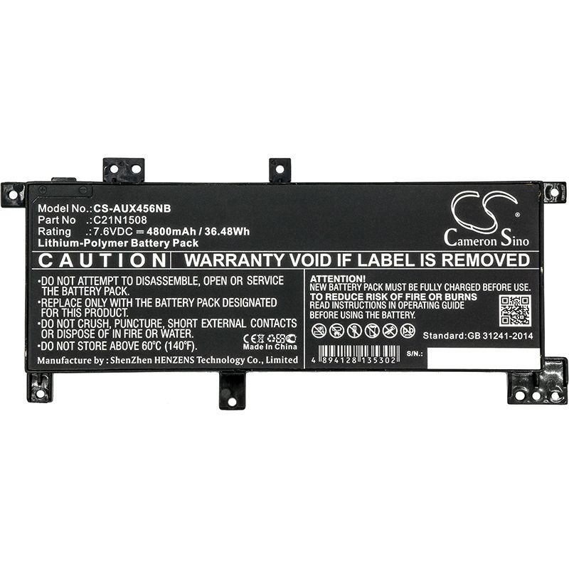 Li-polymer Battery Fits Asus, X456, X456ua, X456uf 7.6v, 4800mah Notebook & Laptop Cameron Sino Technology Limited