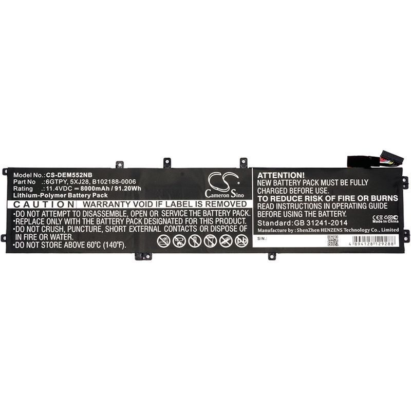 Li-polymer Battery Fits Dell, Precision M5520, Xps 15 9560, Xps 15 9560 I7-7700hq 11.4v, 8000mah Notebook & Laptop Cameron Sino Technology Limited