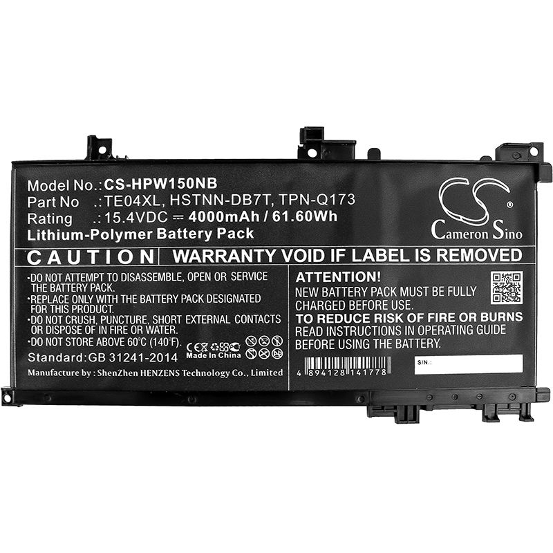 Li-Polymer Battery fits Hp, omen 15-ax200, omen 15-ax200na, omen 15-ax200nx 15.4V, 4000mAh Notebook & Laptop Cameron Sino Technology Limited