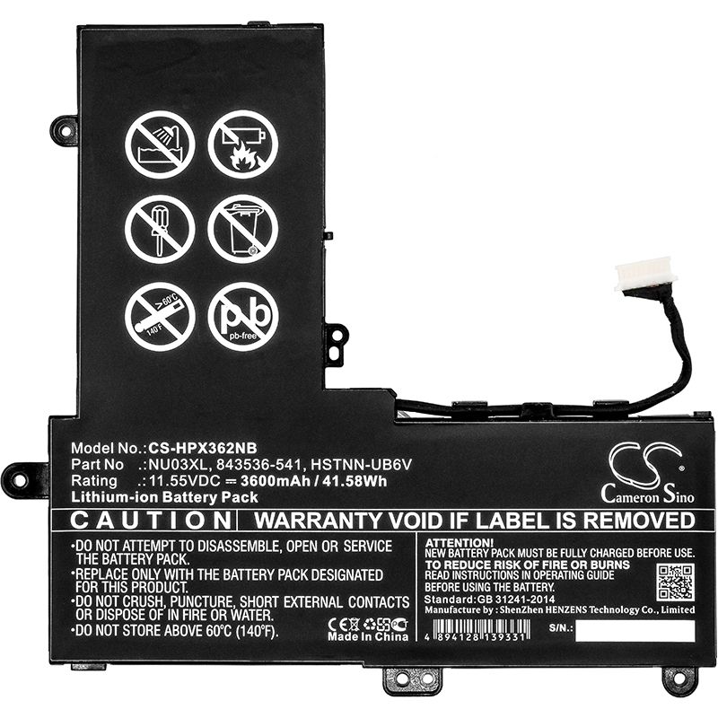 Li-ion Battery fits Hp, pavilion X360 11-ab009la, pavilion X360 11-u000, pavilion X360 11-u000ng 11.55V, 3600mAh Notebook & Laptop Cameron Sino Technology Limited