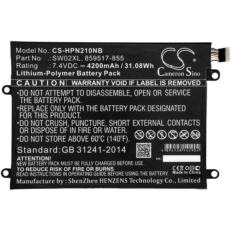 Li-Polymer Battery fits Hp, 10-p018wm, notebook X2, notebook X2 10-p010ca 7.4V, 4200mAh Notebook & Laptop Cameron Sino Technology Limited