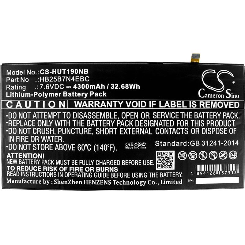 Li-polymer Battery Fits Huawei, Hz-w19, Matebook 7.6v, 4300mah Notebook & Laptop Cameron Sino Technology Limited