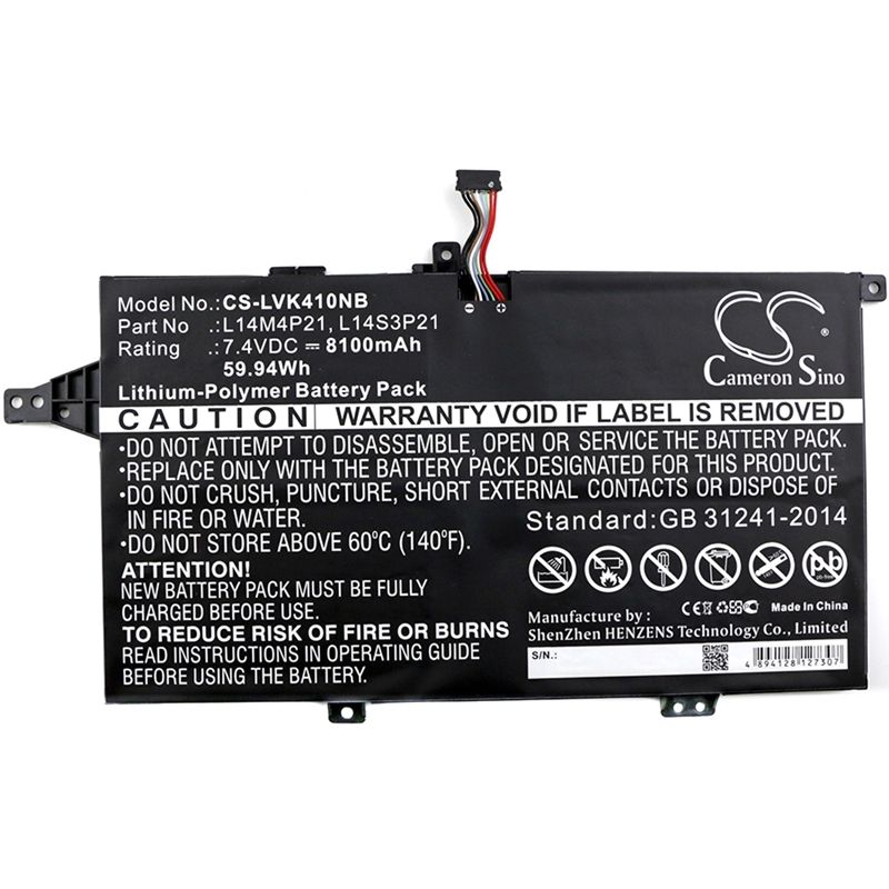 Li-Polymer Battery fits Lenovo, k41-70, m41-70, m41-70a-ith 7.4V, 8100mAh Computer Cameron Sino Technology Limited