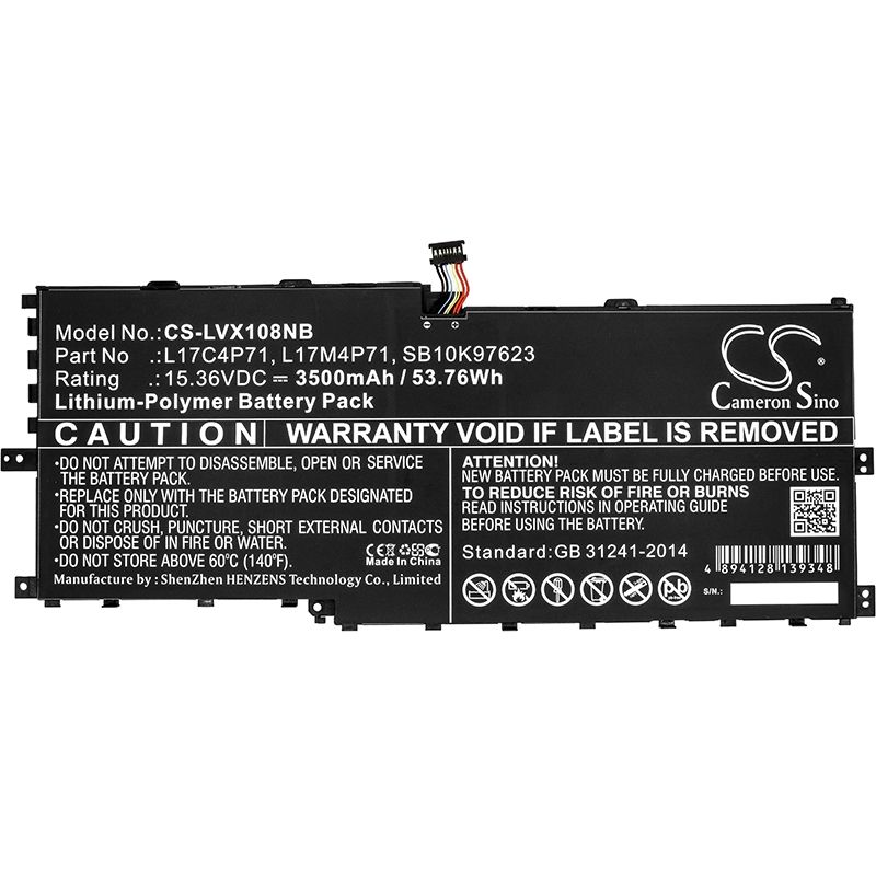 Li-Polymer Battery fits Lenovo, thinkpad X1 Yoga 2018 15.36V, 3500mAh Notebook & Laptop Cameron Sino Technology Limited