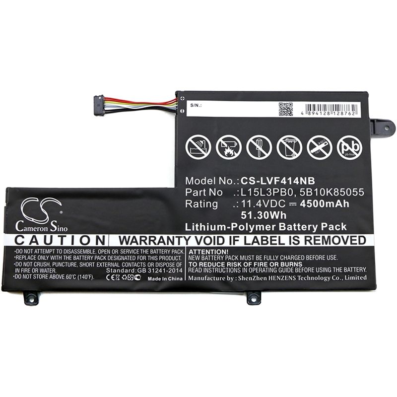 Li-Polymer Battery fits Lenovo, 80sa0002us, flex 4 1470, flex 4 1480 11.4V, 4500mAh Notebook & Laptop Cameron Sino Technology Limited