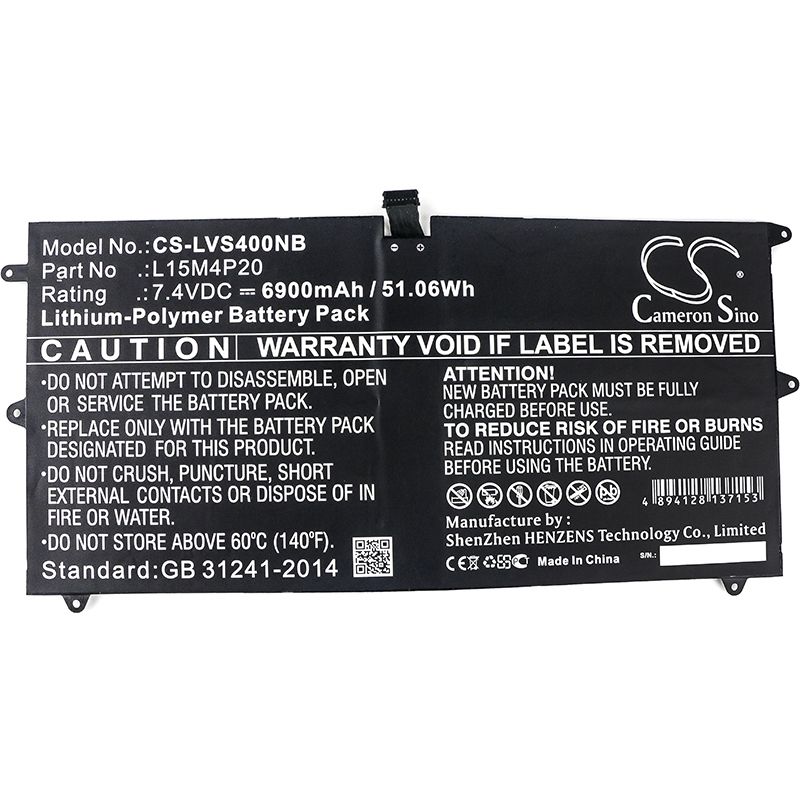 Li-Polymer Battery fits Lenovo, yoga 4s, yoga 900s 12isk, yoga 900s-12isk 7.4V, 6900mAh Notebook & Laptop Cameron Sino Technology Limited