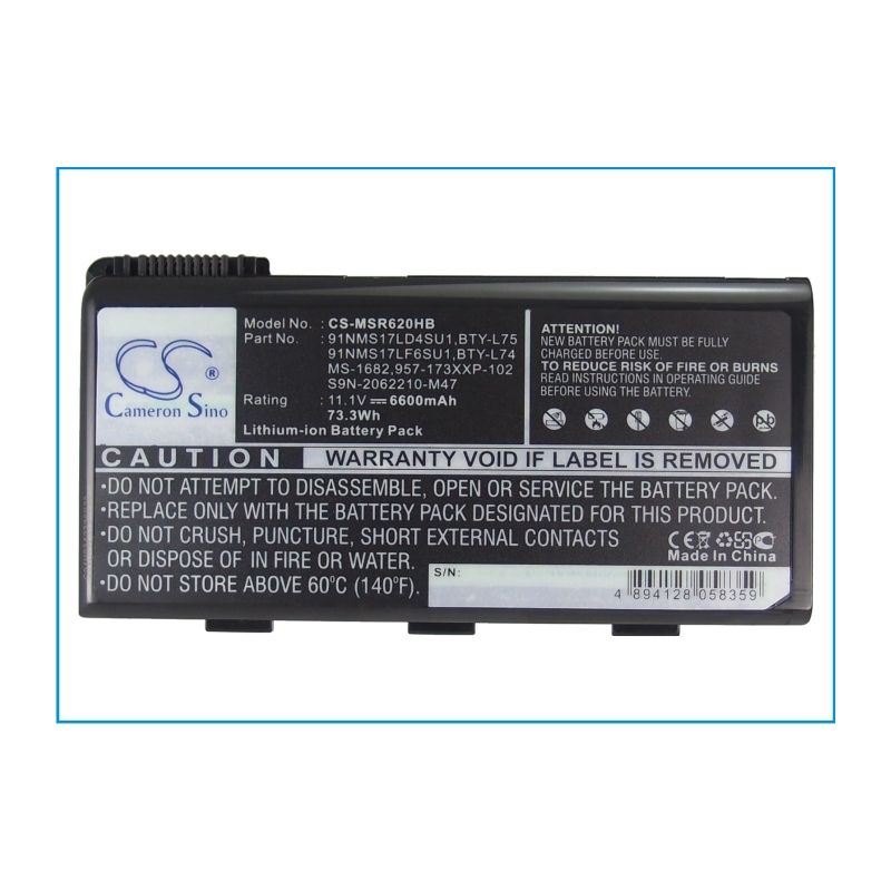 Li-ion Battery Fits Msi, A5000, A6005, A7200 11.1v, 6600mah Notebook & Laptop Cameron Sino Technology Limited