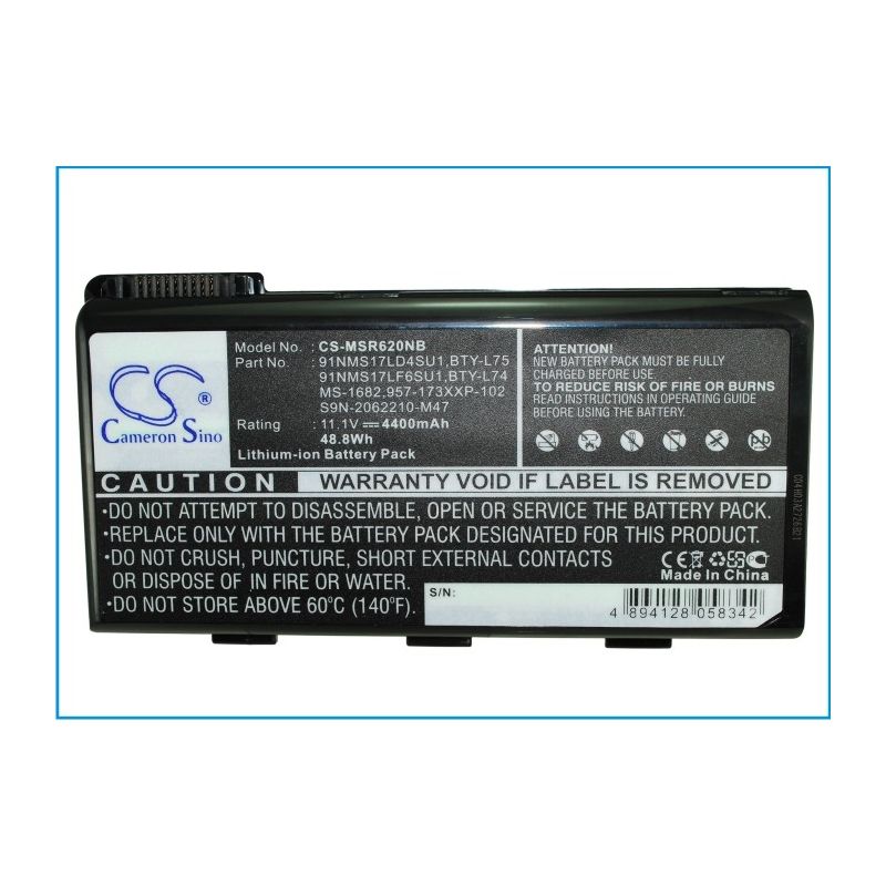 Li-ion Battery Fits Msi, A5000, A6005, A7200 11.1v, 4400mah Notebook & Laptop Cameron Sino Technology Limited