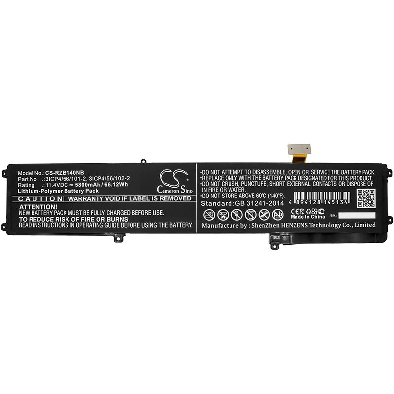 Li-Polymer Battery fits Razer, betty4-73k-06472, blade 14, blade 14inch 2017 11.4V, 5800mAh Notebook & Laptop Cameron Sino Technology Limited