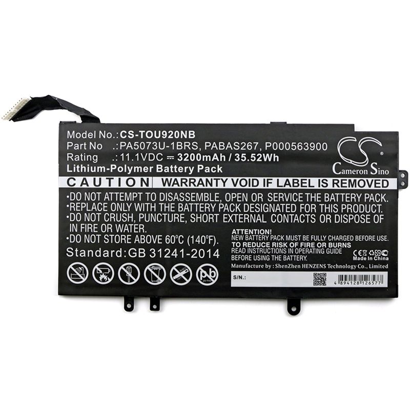 Li-Polymer Battery fits Toshiba, satellite U920t, satellite U925t 11.1V, 3200mAh Notebook & Laptop Cameron Sino Technology Limited