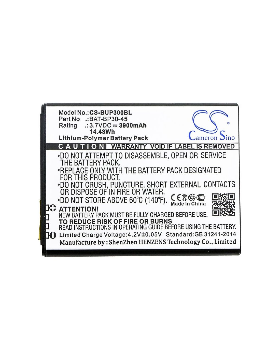 Li-Polymer Battery fits Bluebird, Bp30 3.7V, 3900mAh Barcode Scanner Cameron Sino Technology Limited