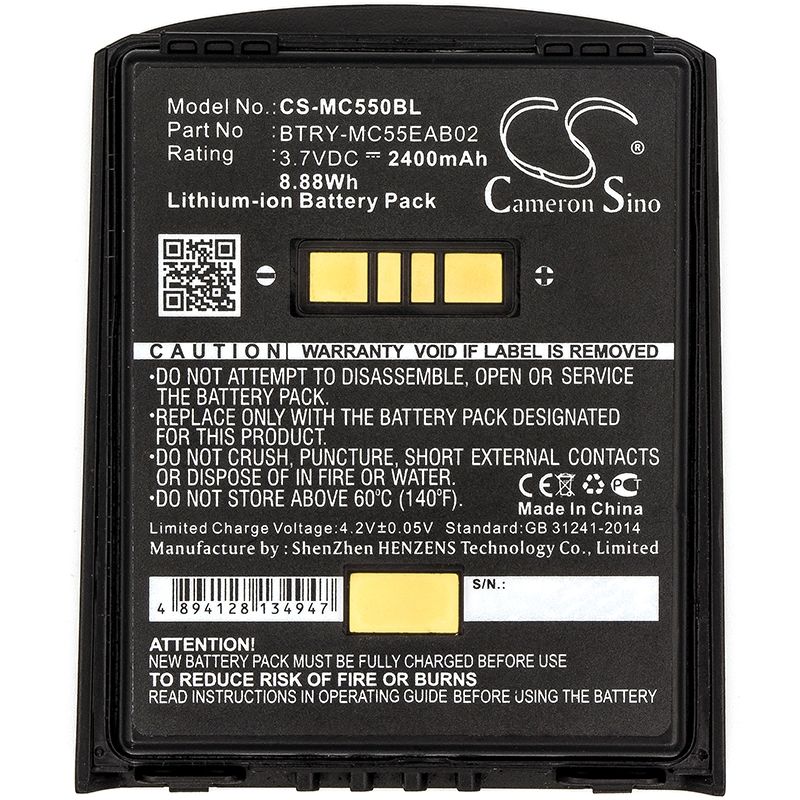 Li-ion Battery Fits Symbol, Mc55, Mc5574, Mc5590 3.7v, 2400mah Barcode Scanner Cameron Sino Technology Limited