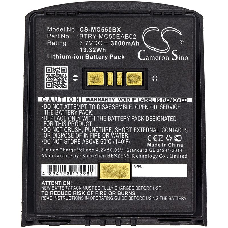 Li-ion Battery Fits Symbol, Mc55, Mc5574, Mc5590 3.7v, 3600mah Barcode Scanner Cameron Sino Technology Limited