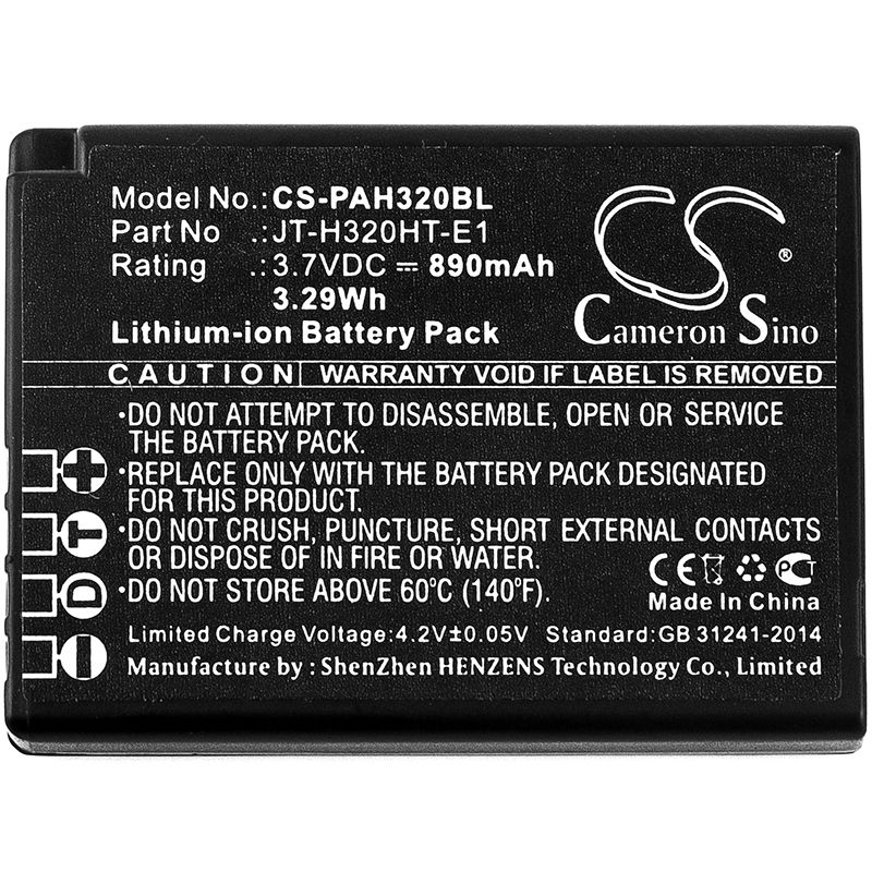 Li-ion Battery fits Panasonic, Handheld H320, Jt-h320ht, Jt-h320ht-e1 3.7V, 890mAh Barcode Scanner Cameron Sino Technology Limited