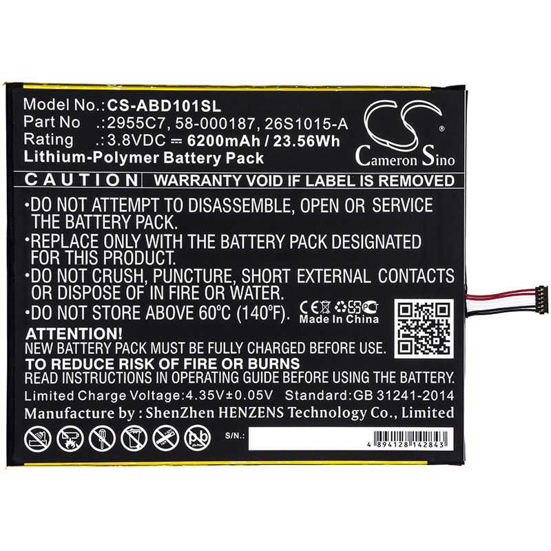Li-polymer Battery Fits Amazon, Kindle Fire Hd 10.1, Kindle Fire Hd 10.1 7th, Sl056ze 3.8v, 6200mah Tablet Cameron Sino Technology Limited