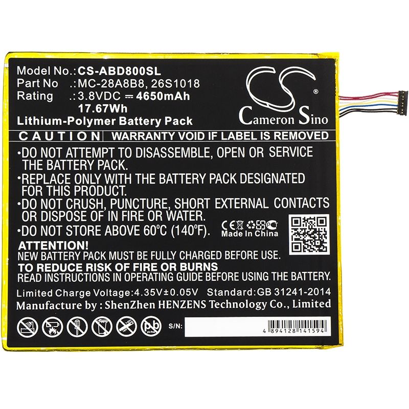 Li-Polymer Battery fits Amazon, Kindle Fire Hd 8, Pr53dc 3.8V, 4650mAh Tablet Cameron Sino Technology Limited