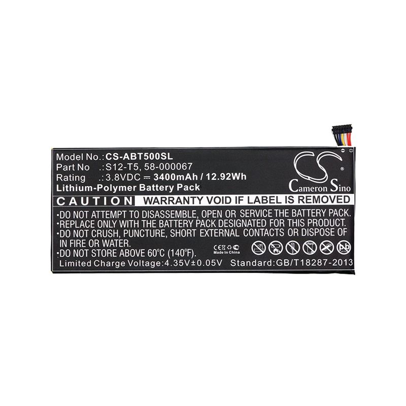 Li-Polymer Battery fits Amazon, 58-000067, 58-000067(1icp4/59/139), S12-t5 3.8V, 3400mAh Tablet Cameron Sino Technology Limited