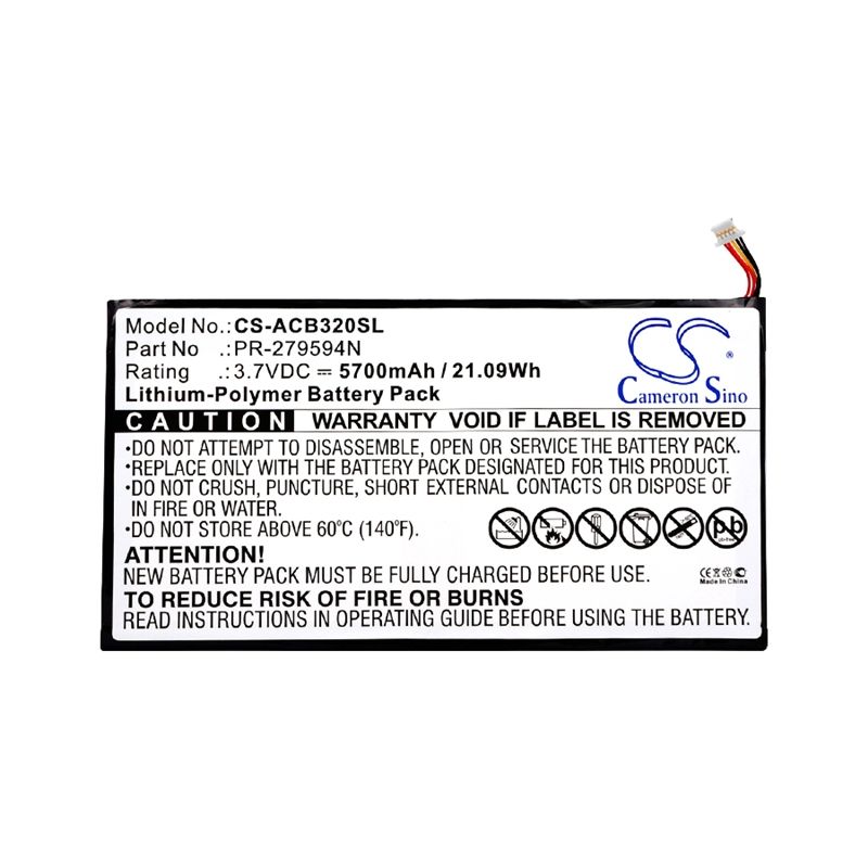 Li-polymer Battery Fits Acer, A3-a40, A3-a50, A3-a50-k3hp 3.7v, 5700mah Tablet Cameron Sino Technology Limited