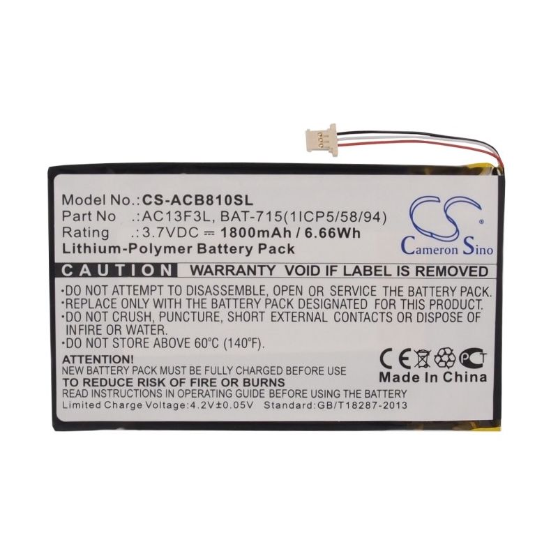 Li-polymer Battery Fits Acer, B1-a71, Iconia B1-a71, Iconia B1-a71-83174g00nk 3.7v, 1800mah Tablet Cameron Sino Technology Limited