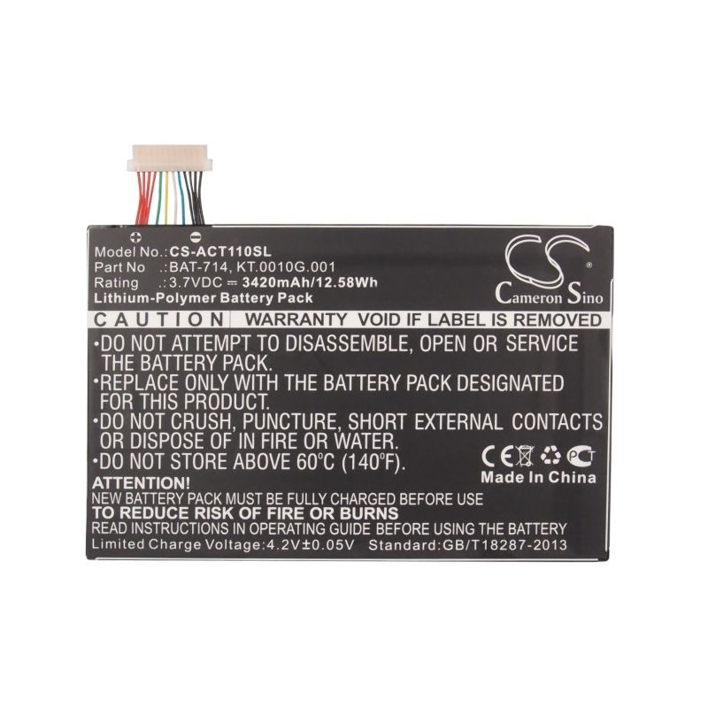 Li-Polymer Battery fits Acer, Iconia Tab A110 3.7V, 3420mAh Computer Cameron Sino Technology Limited (Suspended)