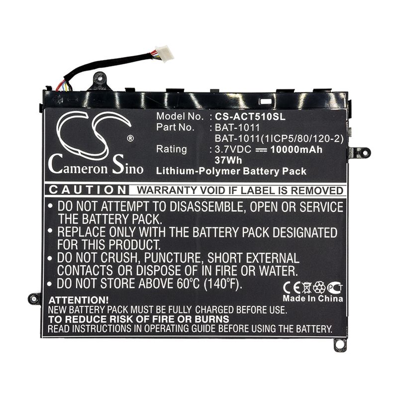 Li-Polymer Battery fits Acer, Iconia Tab A510, Iconia Tab A700, Iconia Tab A710 3.7V, 10000mAh Computer Cameron Sino Technology Limited (Suspended)