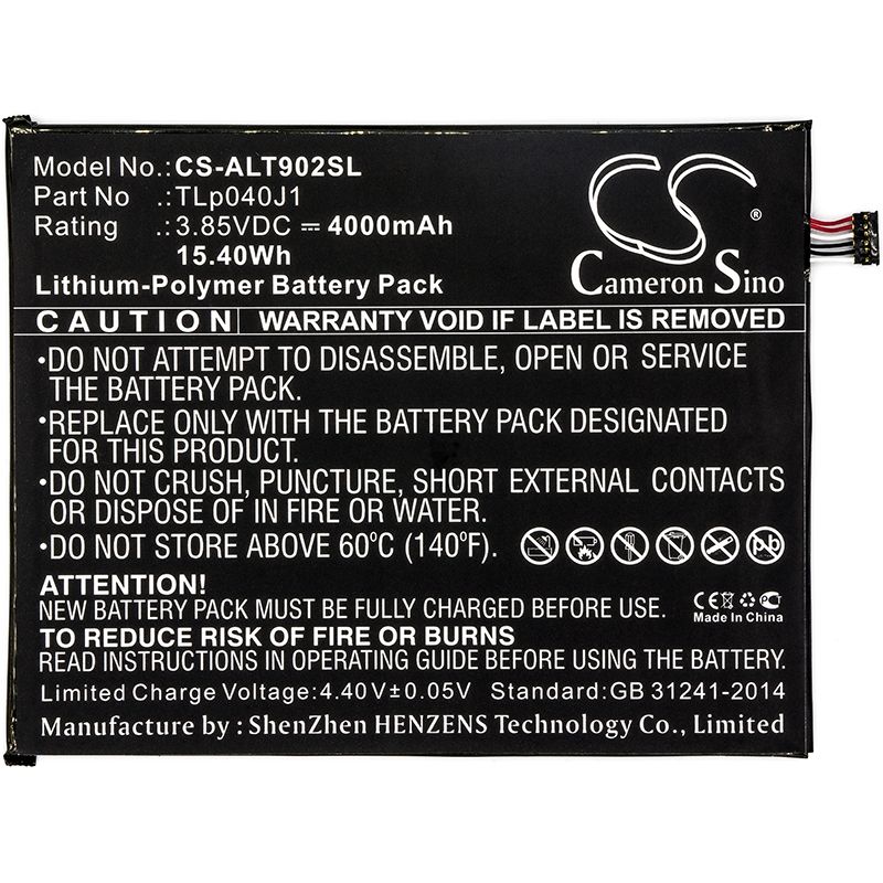 Li-polymer Battery Fits Alcatel, 8082, 9024w, A30 Tablet 3.85v, 4000mah Tablet Cameron Sino Technology Limited