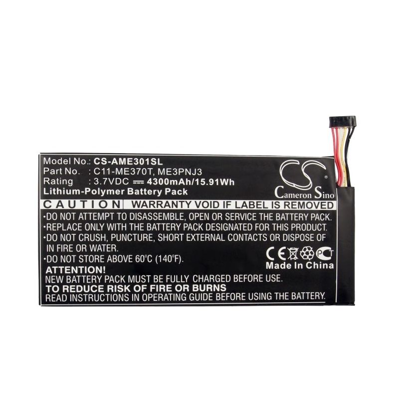 Li-polymer Battery Fits Asus, Me370t, Memo Pad Me370t, Memo Pad Me370t 16gb 3.7v, 4300mah Tablet Cameron Sino Technology Limited