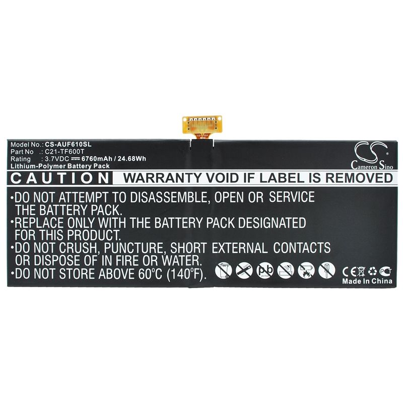 Li-Polymer Battery fits Asus, Vivotab Tf600tl 3.7V, 6760mAh Tablet Cameron Sino Technology Limited
