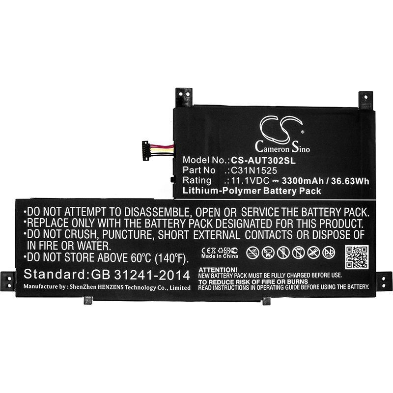Li-Polymer Battery fits Asus, T302chi-2c, Transformer Book T302, Transformer Book T302ca 11.1V, 3300mAh Tablet Cameron Sino Technology Limited