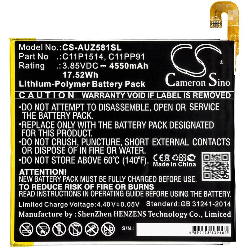 Li-Polymer Battery fits Asus, P008, Z581kl, Zenpad 3 8.0 3.85V, 4550mAh Tablet Cameron Sino Technology Limited