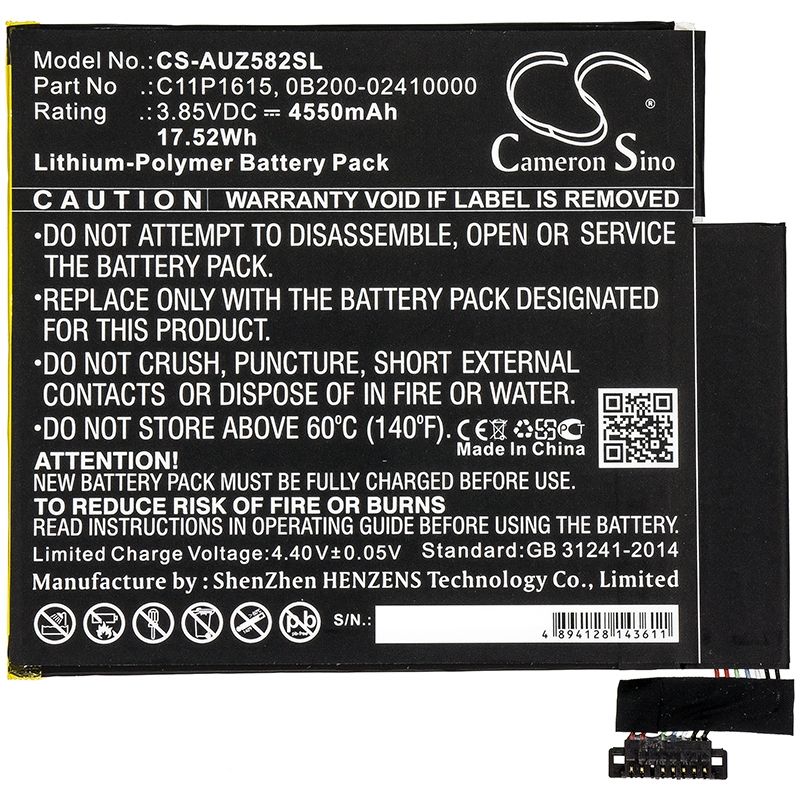Li-Polymer Battery fits Asus, P00j, Zenpad Z8s, Zt582kl 3.85V, 4550mAh Tablet Cameron Sino Technology Limited