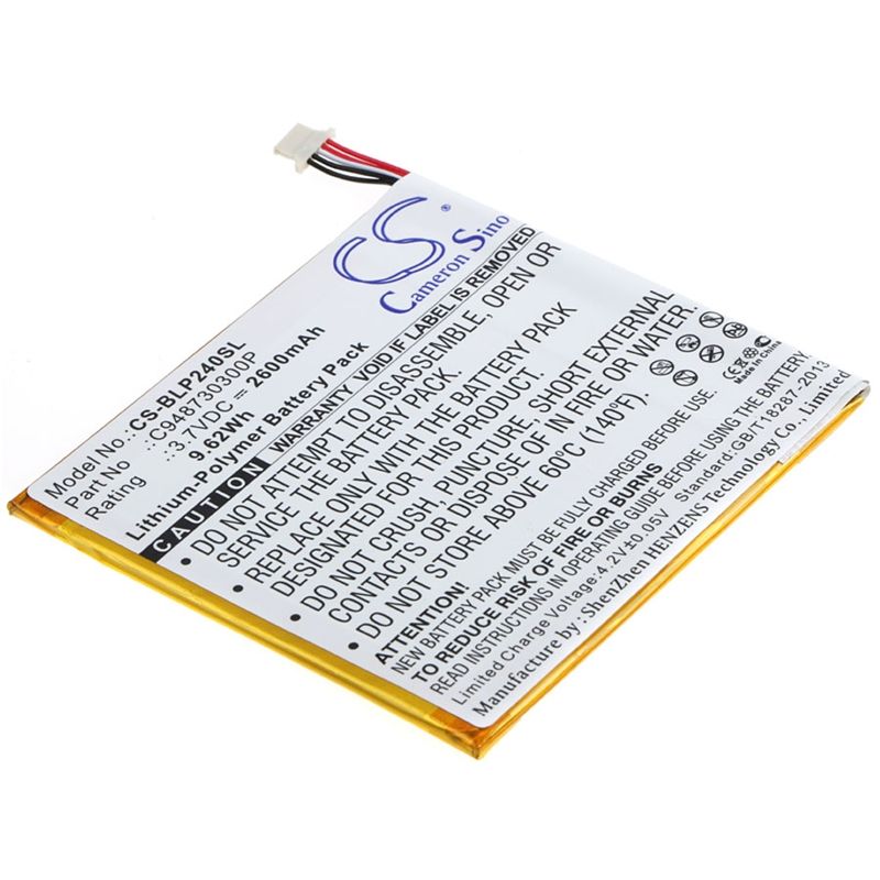 Li-Polymer Battery fits Blu, Bt-e003, P240u, Touchbook G7 3.7V, 2600mAh Tablet Cameron Sino Technology Limited