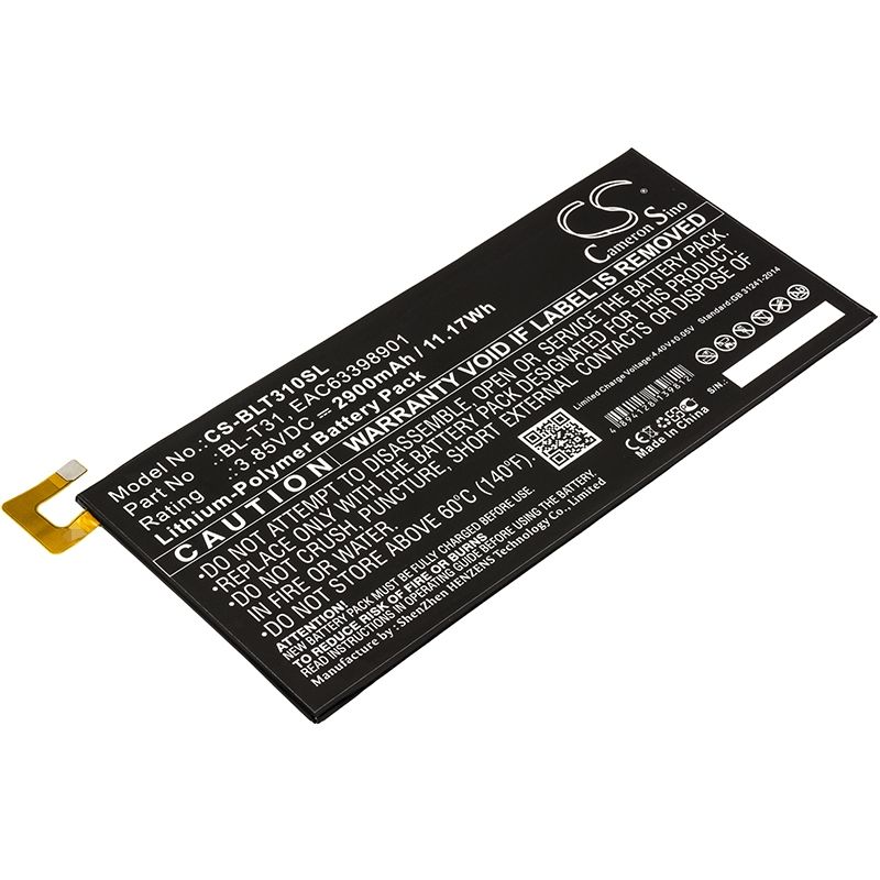 Li-Polymer Battery fits Lg, G Pad F2 8.0, G Pad F2 8.0 Lte, Lk460 3.85V, 2900mAh Tablet Cameron Sino Technology Limited