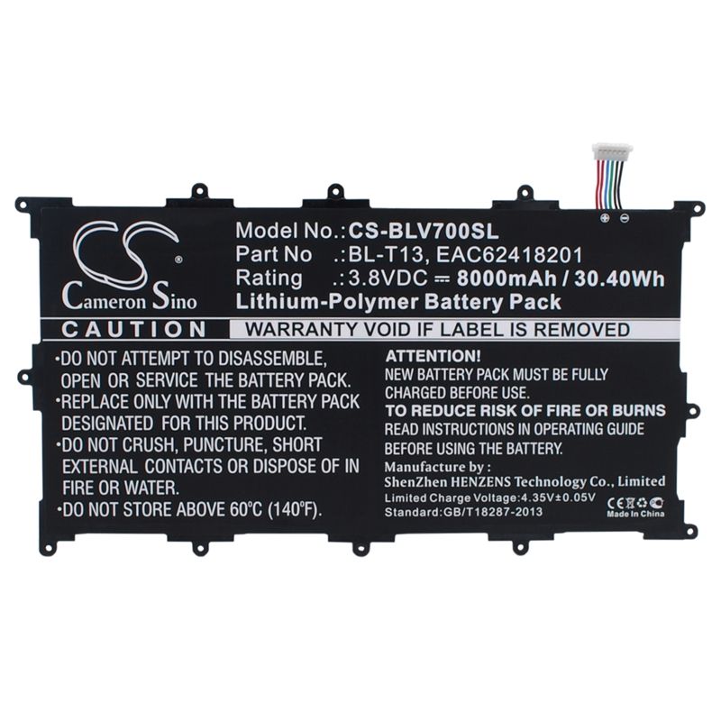Li-Polymer Battery fits Lg, G Pad 10.1", G Pad Tablet 10.1", V700 3.8V, 8000mAh Tablet Cameron Sino Technology Limited
