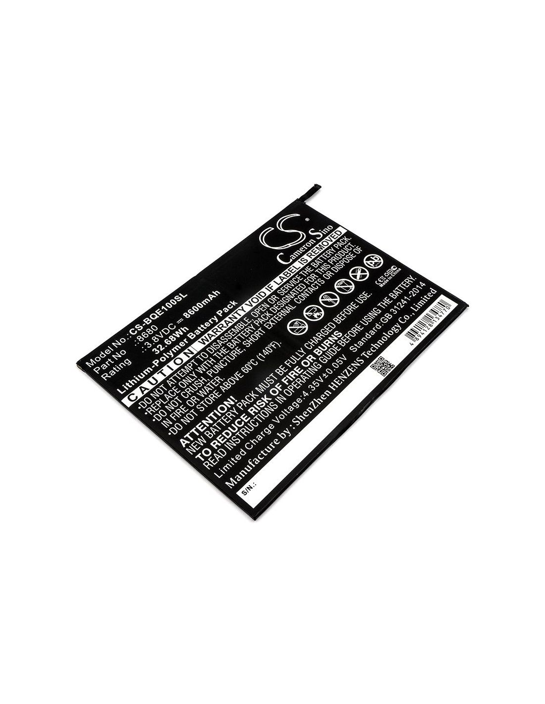 Li-Polymer Battery fits Bq, E10, E10 Tablet 3.8V, 8600mAh Tablet Cameron Sino Technology Limited