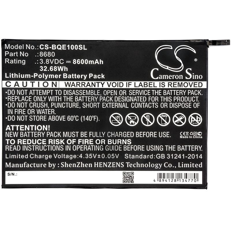Li-Polymer Battery fits Bq, E10, E10 Tablet 3.8V, 8600mAh Tablet Cameron Sino Technology Limited