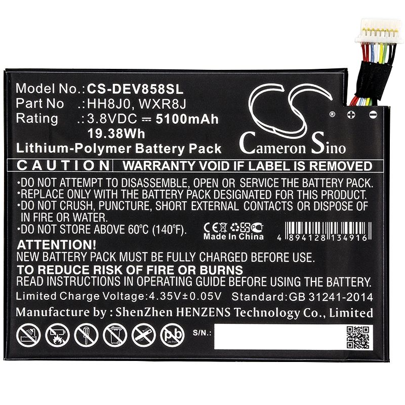 Li-Polymer Battery fits Dell, Venue 8 Pro 5855 3.8V, 5100mAh Tablet Cameron Sino Technology Limited