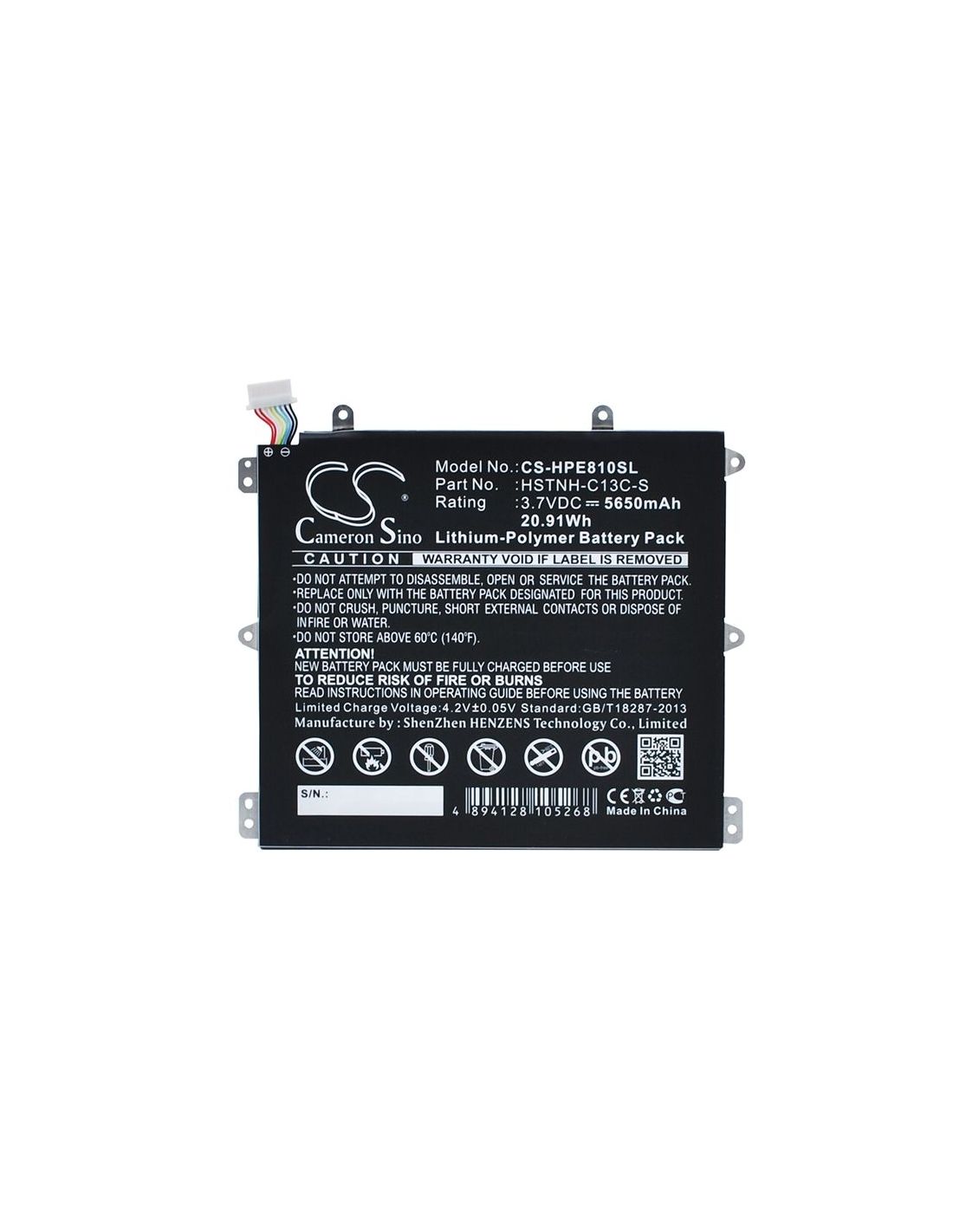 Li-Polymer Battery fits Hp, 7600us, Hstnh-h408c, Slate 8 Plus 3.7V, 5650mAh Tablet Cameron Sino Technology Limited