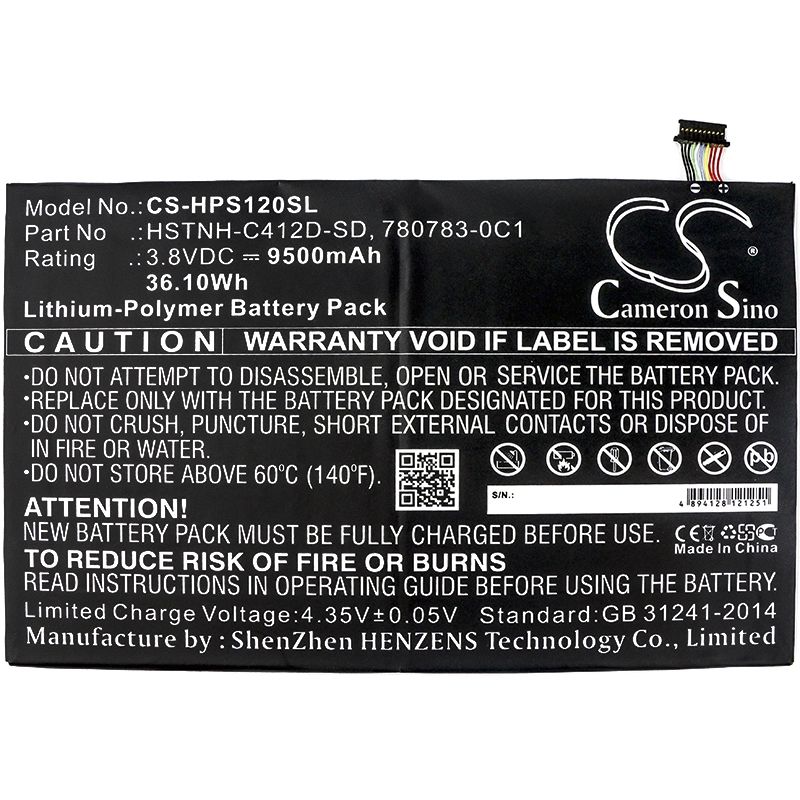 Li-polymer Battery Fits Hp, K7x87aa, K7x87aaaba, K7x88aa 3.8v, 9500mah Tablet Cameron Sino Technology Limited