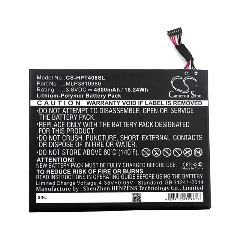 Li-Polymer Battery fits Hp, I508o, L4a35ut, Pro Tablet 408 G1 3.8V, 4800mAh Tablet Cameron Sino Technology Limited