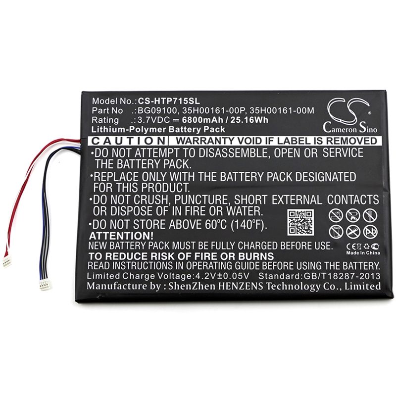Li-polymer Battery Fits Htc, Jetstream, Jetstream 10.1, P715a 3.7v, 6800mah Tablet Cameron Sino Technology Limited