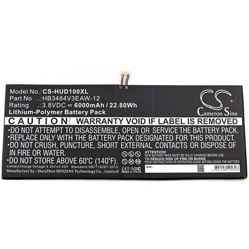 Li-Polymer Battery fits Huawei, D-01h, Dtab, M2-a04l 3.8V, 6000mAh Tablet Cameron Sino Technology Limited