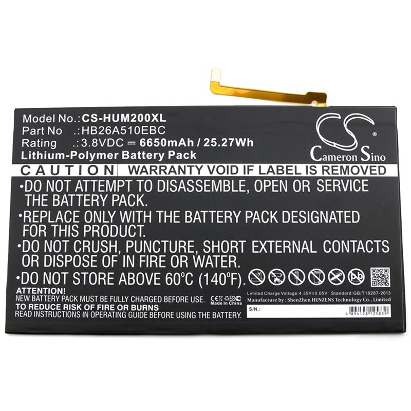 Li-polymer Battery Fits Huawei, Fdr-a01w, Fdr-a03l, M2-a01l 3.8v, 6650mah Tablet Cameron Sino Technology Limited