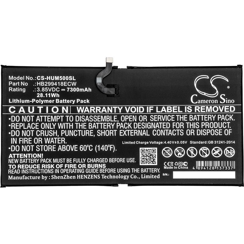 Li-Polymer Battery fits Huawei, Cmr-al09, Cmr-al19, Cmr-w109 3.85V, 7300mAh Tablet Cameron Sino Technology Limited