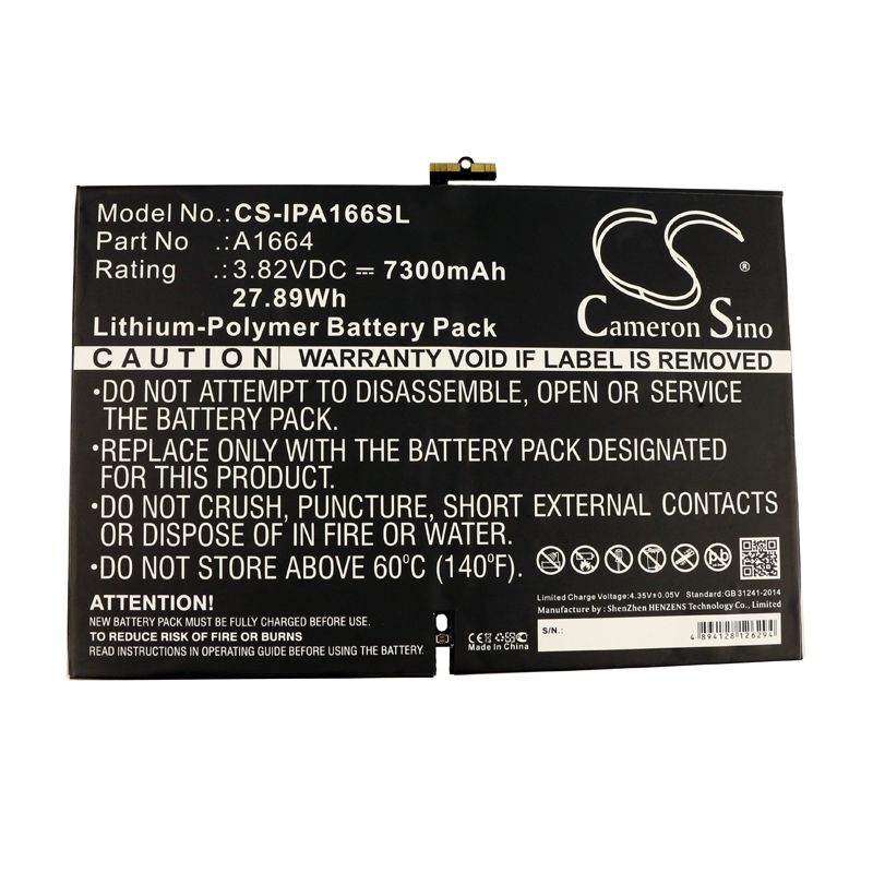 Li-polymer Battery Fits Apple, A1673, A1674, A1675 3.82v, 7300mah Tablet Cameron Sino Technology Limited