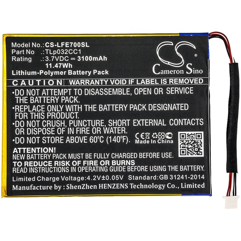 Li-polymer Battery Fits Leapfrog, 31576, Epic 7 3.7v, 3100mah Tablet Cameron Sino Technology Limited