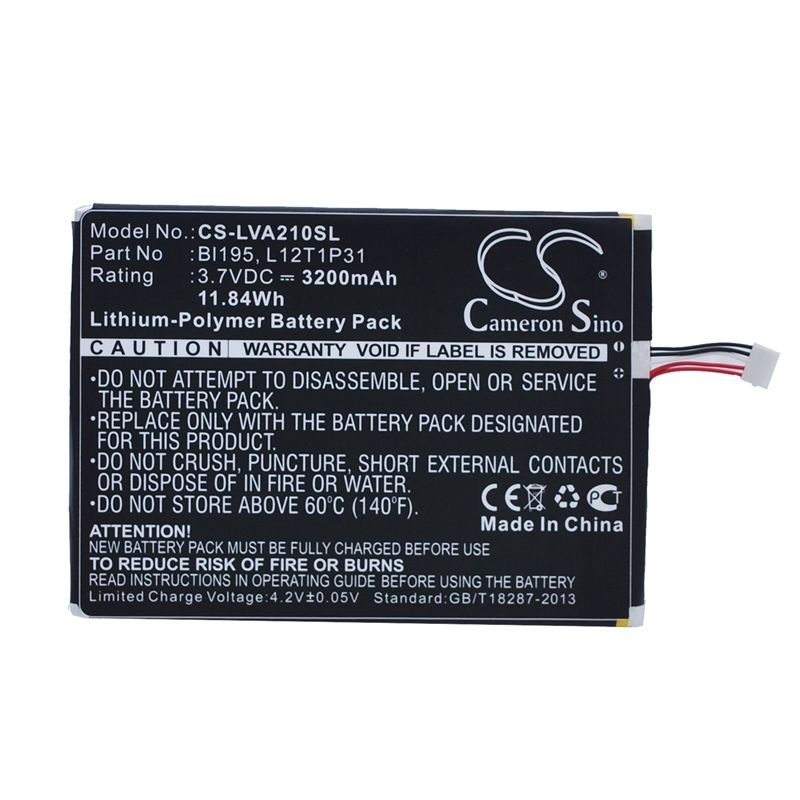 Li-Polymer Battery fits Lenovo, A2, A2107, A2207 3.7V, 3200mAh Tablet Cameron Sino Technology Limited