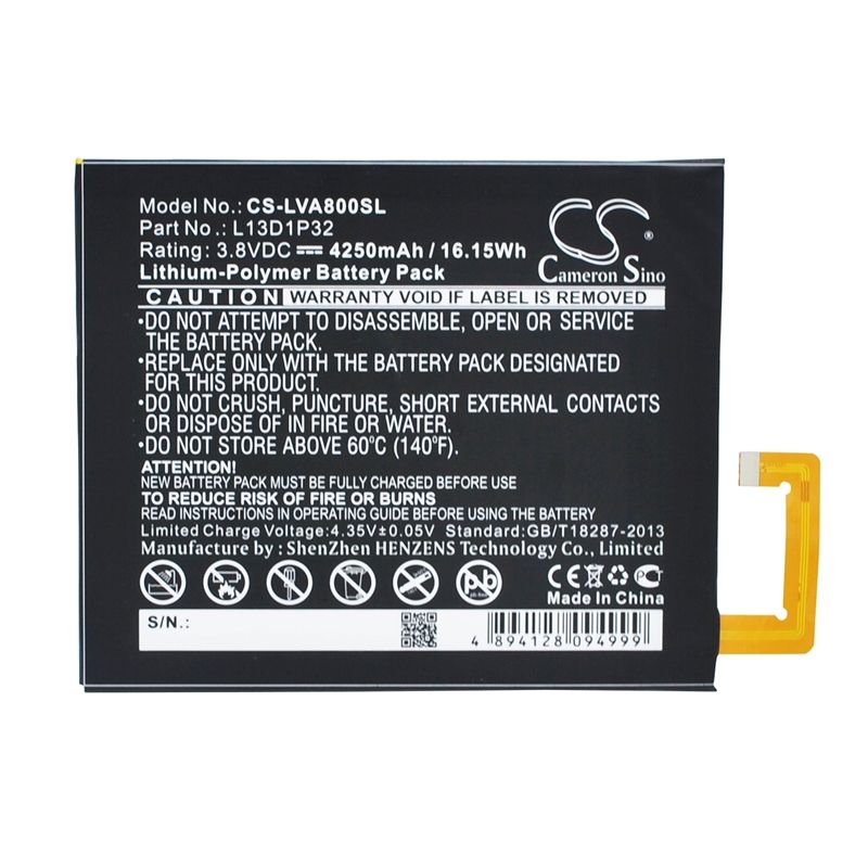 Li-polymer Battery Fits Lenovo, Ideapad A5500, Ideapad A8, Ideapad A8-50 3.8v, 4250mah Tablet Cameron Sino Technology Limited