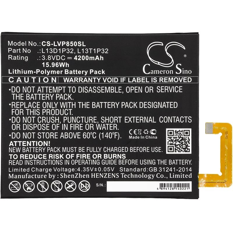 Li-Polymer Battery fits Lenovo, Tab 2 A8-50, Tab 2 A8-50f, Tab 2 A8-50lc 3.8V, 4200mAh Tablet Cameron Sino Technology Limited
